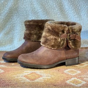 Bass faux fur rollover top with buckle stylish over the ankle boot.